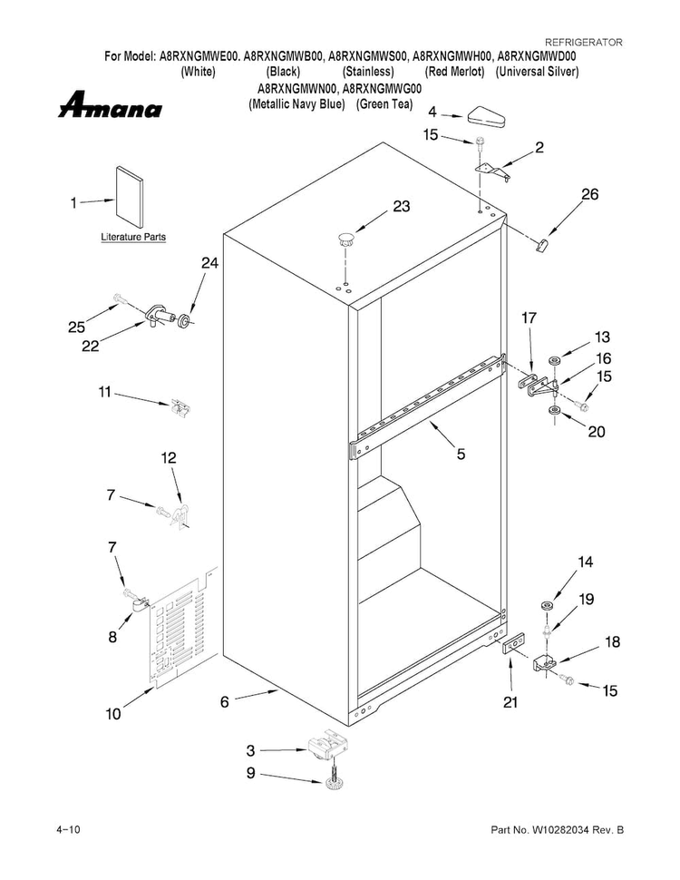 Cabinet Parts Diagram and Parts List for A8RXNGMWE00  Amana Refrigerator