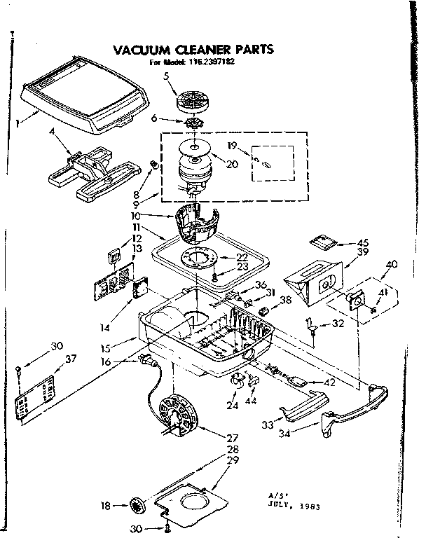 Base Assembly Diagram and Parts List for 1162397182  Kenmore Canister Vacuum