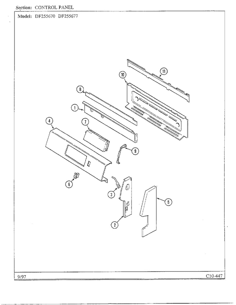 Control Panel Diagram and Parts List for DF255670  Magic Chef Range
