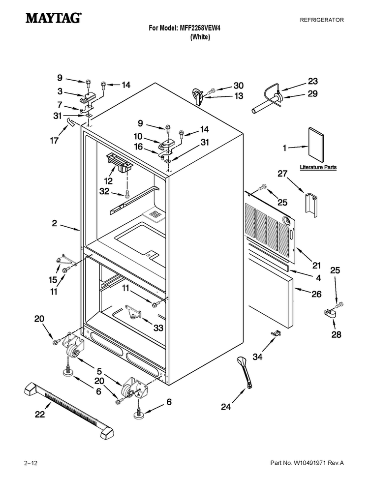 Cabinet Parts Diagram and Parts List for MFF2258VEW4  Maytag Refrigerator