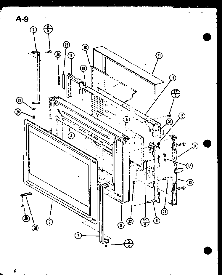 Door Diagram and Parts List for RMC-20C P76230-1M Amana Microwave