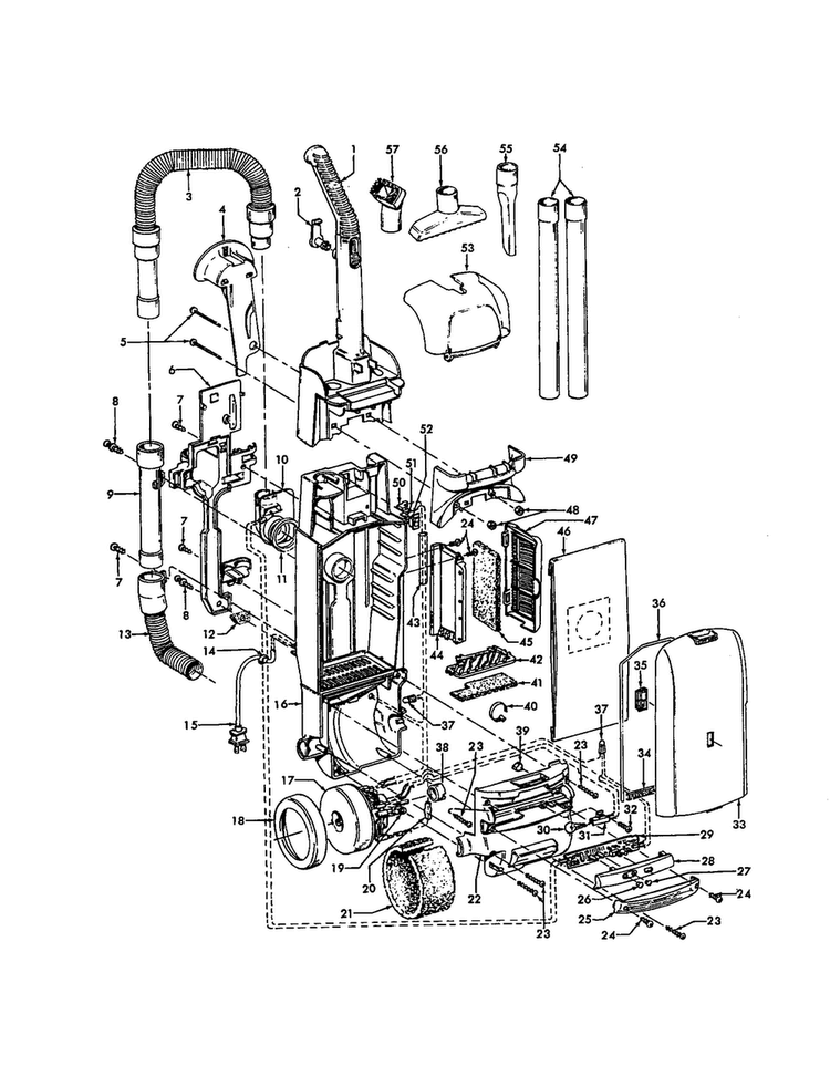 Handle And Accessories Diagram and Parts List for U5445-940  Hoover Upright Vacuum