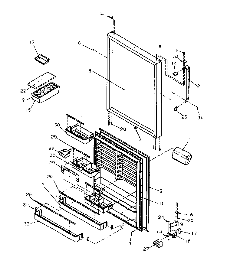 Refrigerator Door Diagram and Parts List for TRI22S4L-P1196302WL  Amana Refrigerator