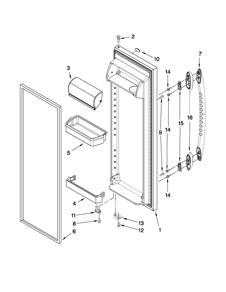 Refrigerator Door Parts Diagram and Parts List for MSD2542VES04  Maytag Refrigerator