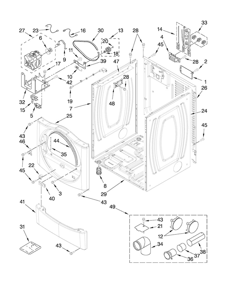 Cabinet Parts Diagram and Parts List for MEDZ600WR0  Maytag Dryer