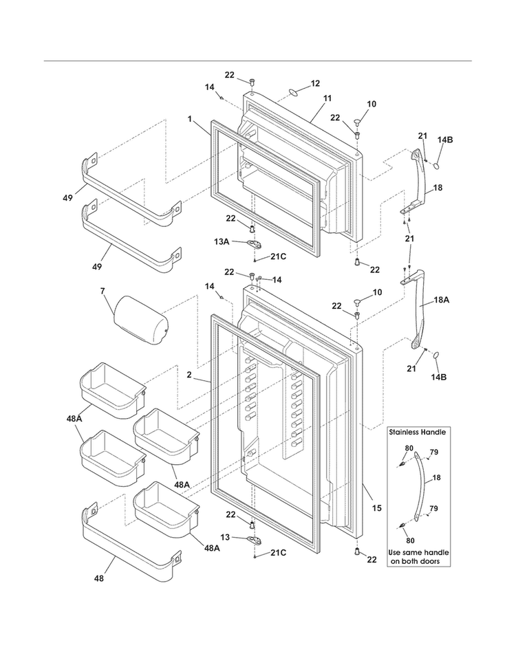 Doors Diagram and Parts List for CRT216HLW4  Crosley Refrigerator