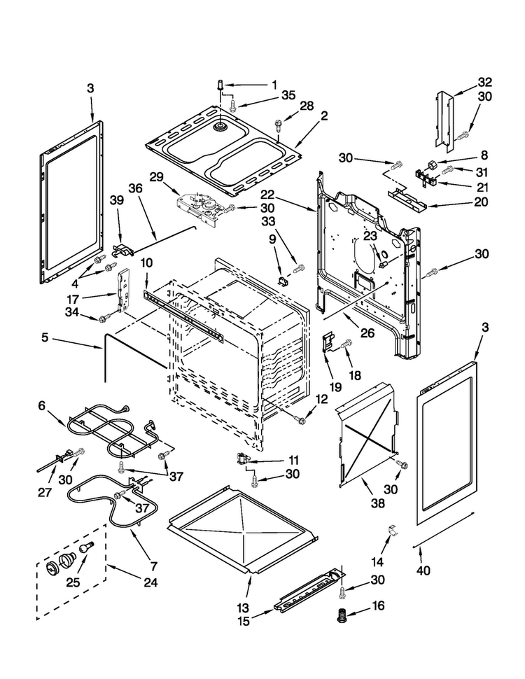 Chassis Parts Diagram and Parts List for AER5522VCW1  Amana Range