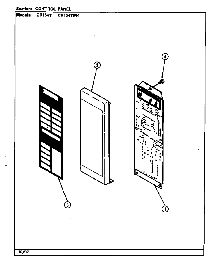 Control Panel Diagram and Parts List for CR154TWH  Crosley Microwave