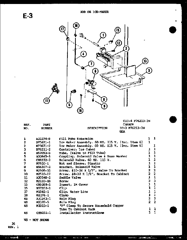 Add On Ice-maker Diagram and Parts List for TC22G-P76512-10W  Amana Refrigerator