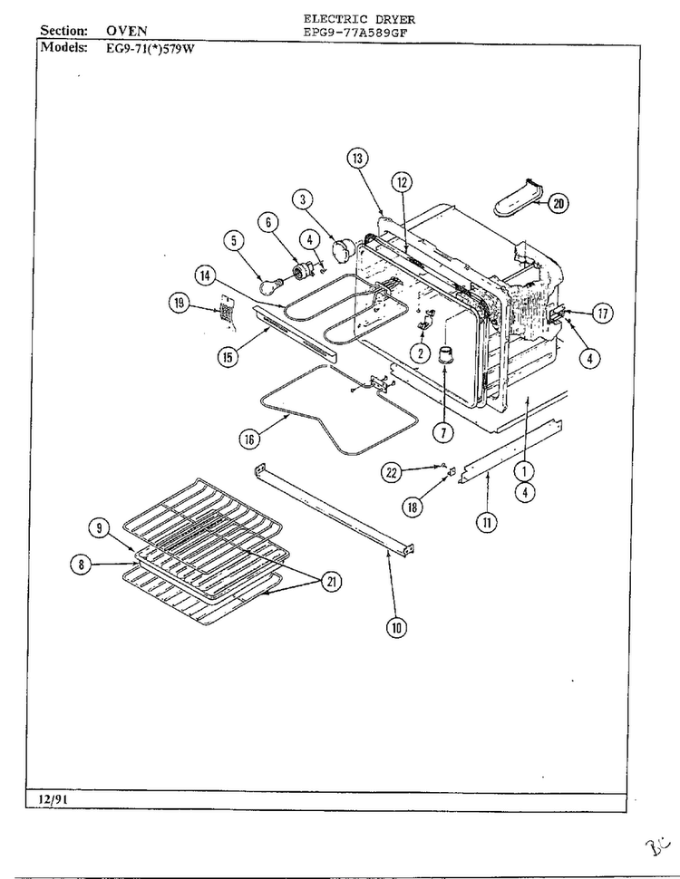 Oven Diagram and Parts List for EG9-71(*)579W  Hardwick Range