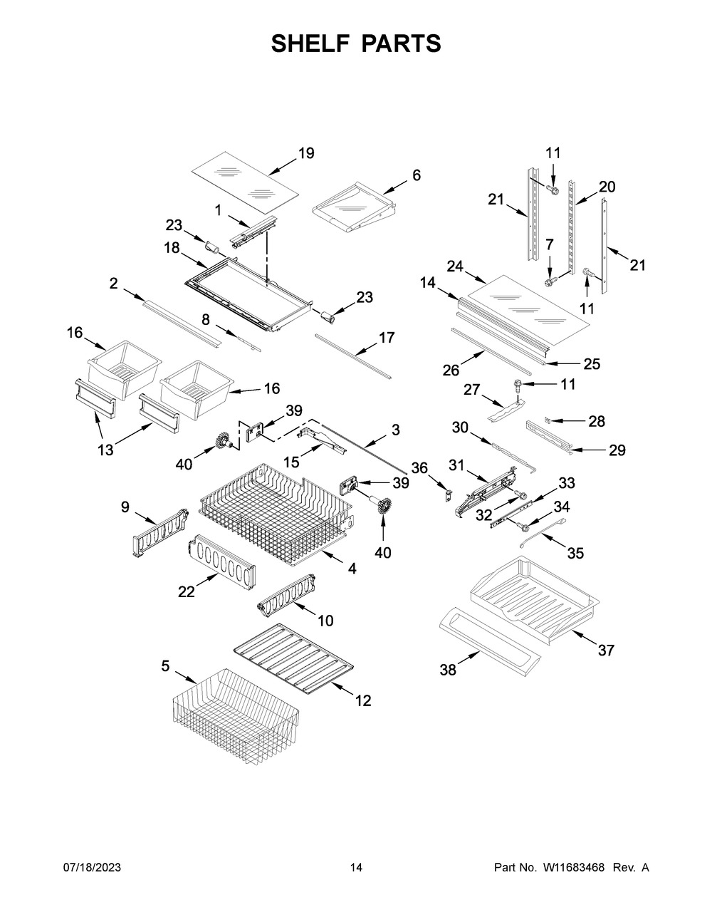 Shelf Parts Diagram and Parts List for MRFF5036PZ00  Maytag Refrigerator