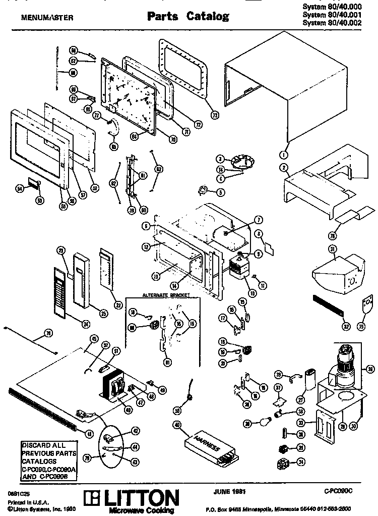 Section 1 Diagram and Parts List for 80 40001 Amana Microwave