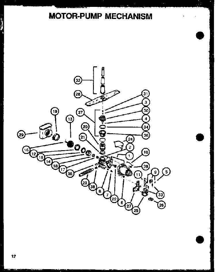 Motor-pump Mechanism Diagram and Parts List for DUS600B P1139732NB Caloric Dishwasher