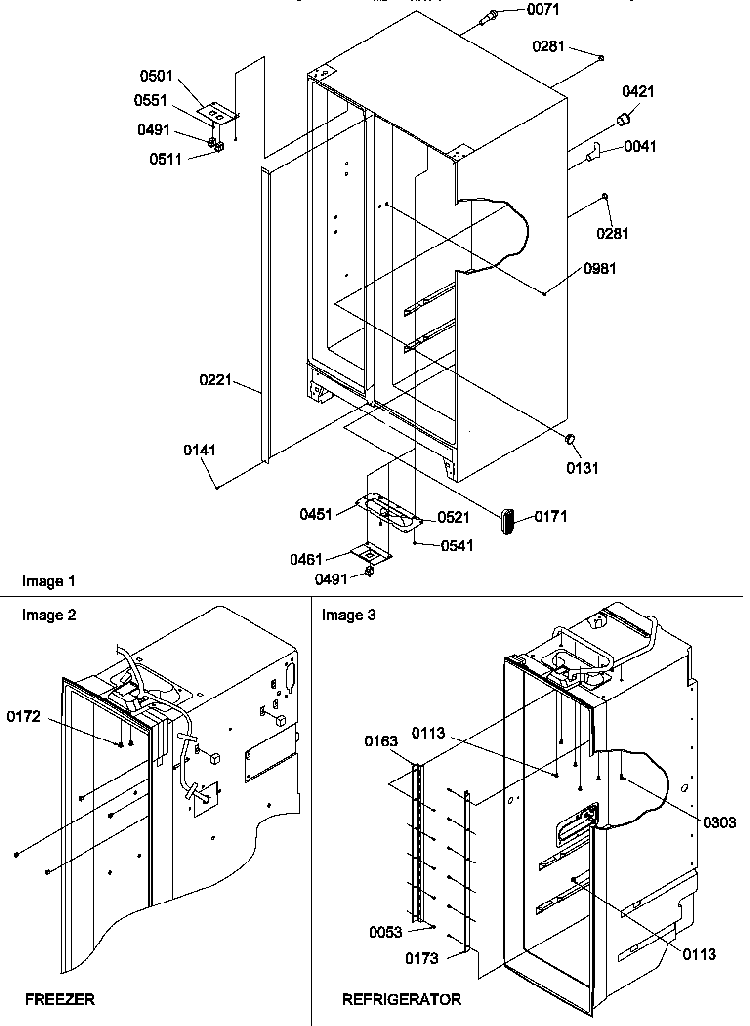 Cabinet Parts Diagram and Parts List for GSGD21B-P1193905WW  Amana Refrigerator