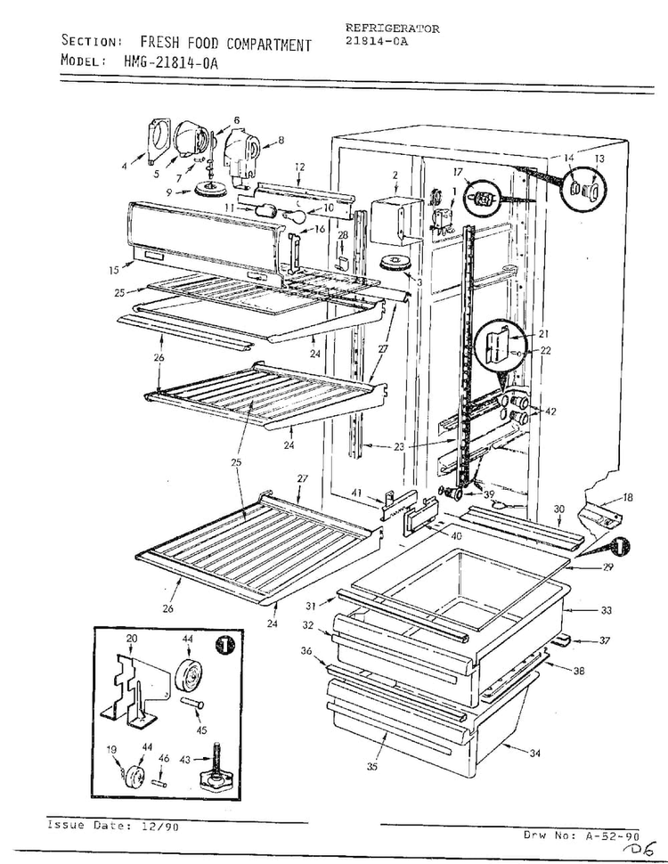 Fresh Food Compartment Diagram and Parts List for 21814-0A  Admiral Refrigerator