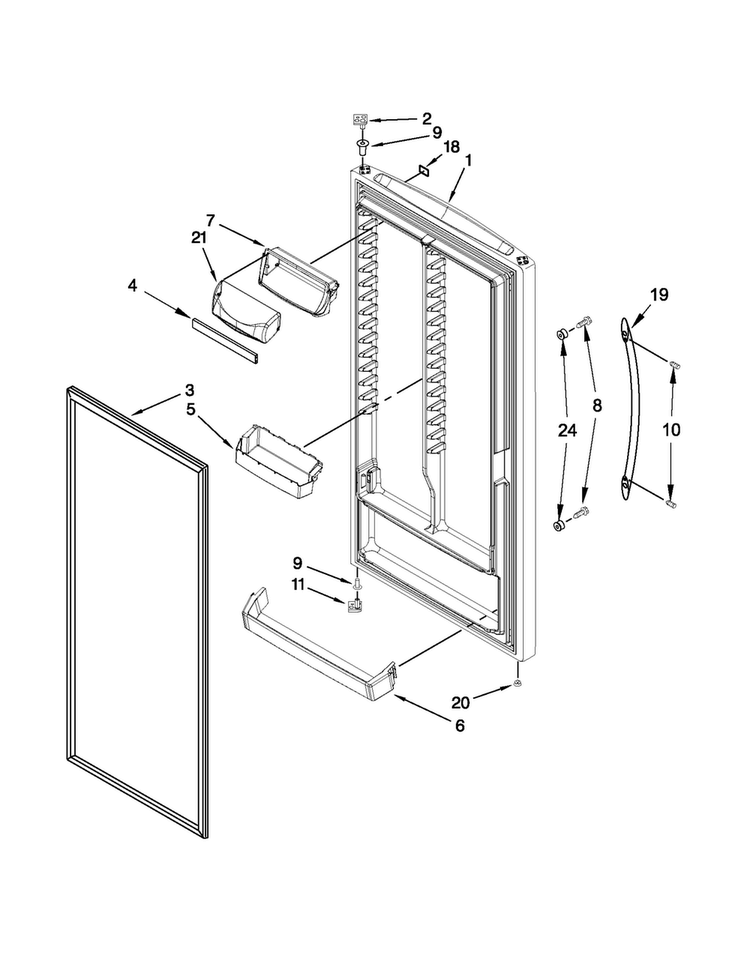 Door Parts Diagram and Parts List for 5VML88TRAS00  Maytag Refrigerator