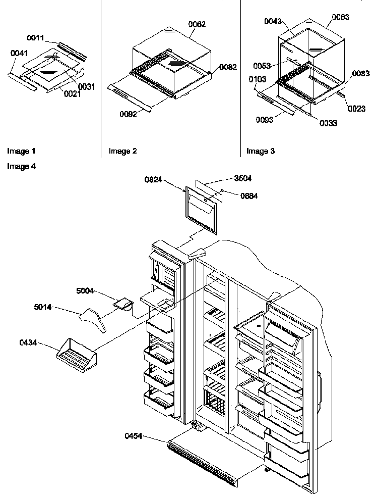 Shelf, Crisper Assemblies And Toe Grille Diagram and Parts List for SCD22TBL-P1303511WL  Amana Refrigerator
