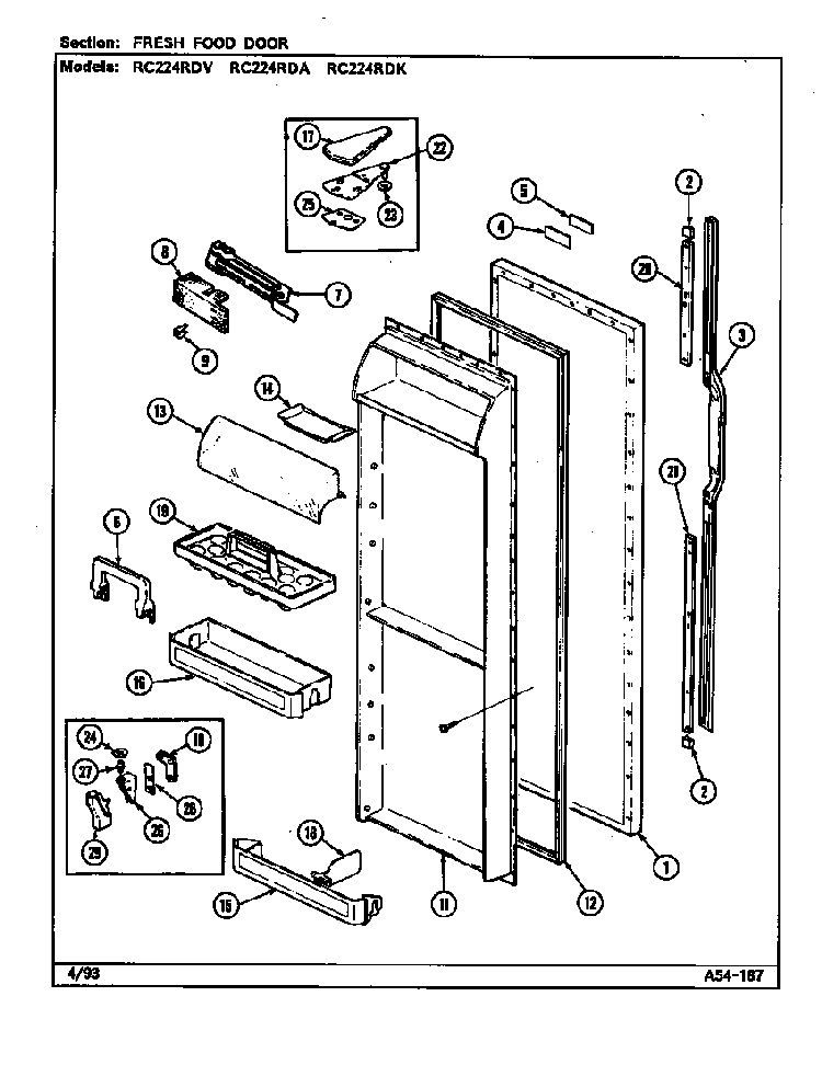 Fresh Food Door Diagram and Parts List for RC224RDA DS36B Magic Chef Refrigerator