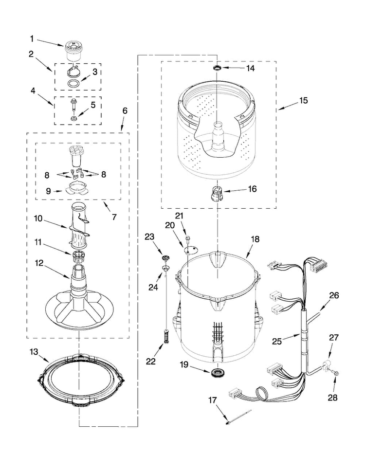 Basket And Tub Parts Diagram and Parts List for MVWC350AW1  Maytag Washer
