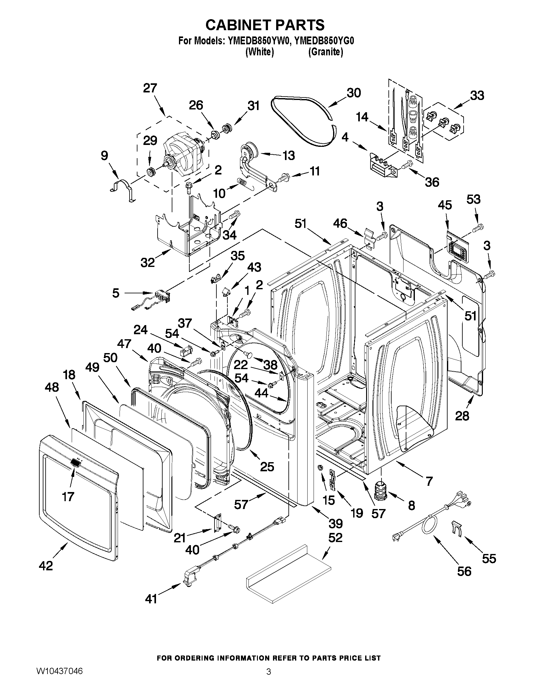 02 - CABINET PARTS Diagram and Parts List for YMEDB850YW0  Maytag Dryer