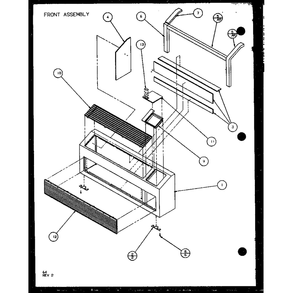 Front Assembly 5 Diagram and Parts List for PTC07300ER P9812501R Amana Air Conditioner