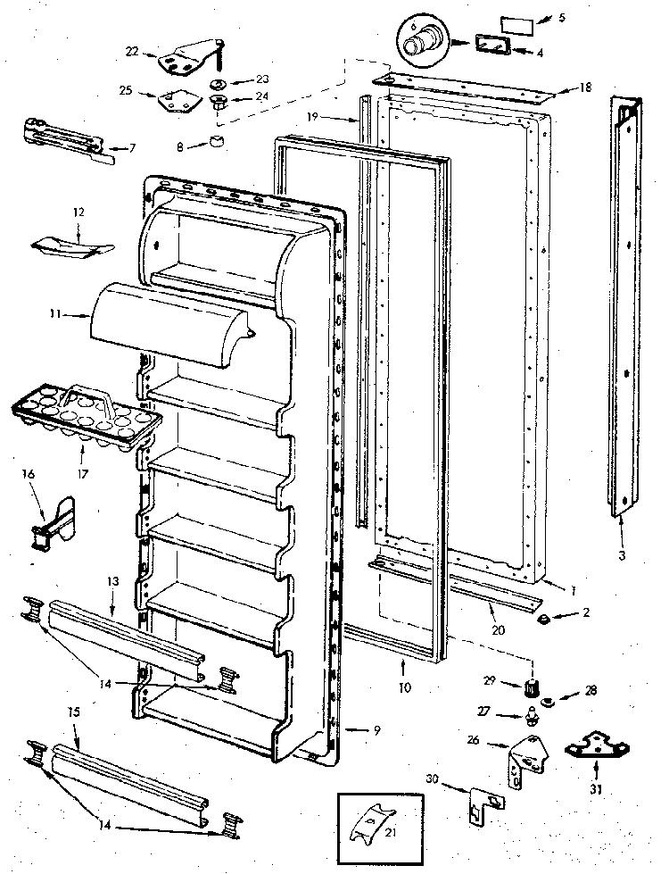 Refrigerator/fresh Food Door Diagram and Parts List for JRS202B M7N05A Jenn-Air Refrigerator