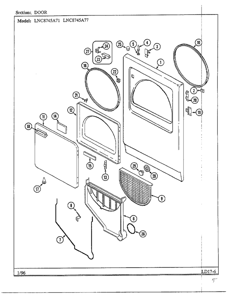Door Diagram and Parts List for LNC-8745  Maytag Dryer