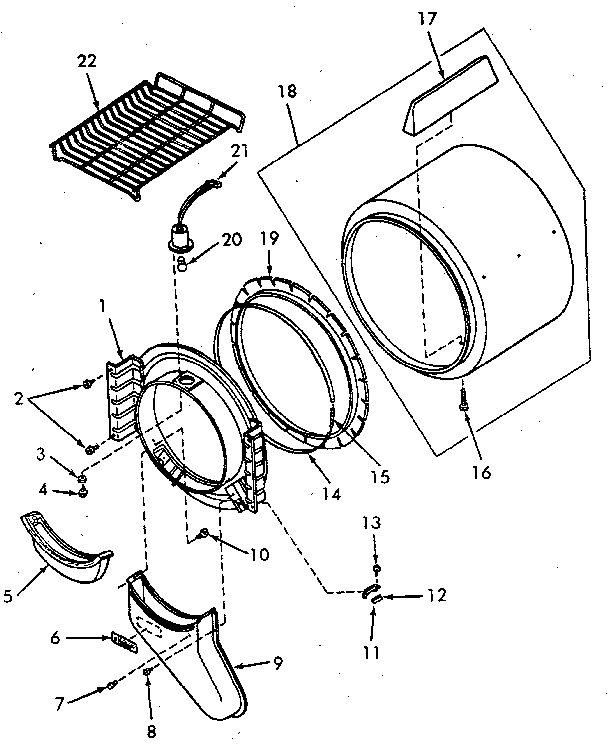 Front Bulkhead, Air Duct, Felt Seal And Cylinder Diagram and Parts List for NE8633W43921  Speed Queen Dryer