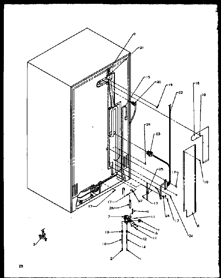 Cabinet Back Diagram and Parts List for SXD20NPW-P1162505WW  Amana Refrigerator