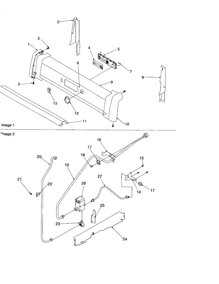 Backguard And Gas Supply Diagram and Parts List for ARG7102L-P1143389NL  Amana Range