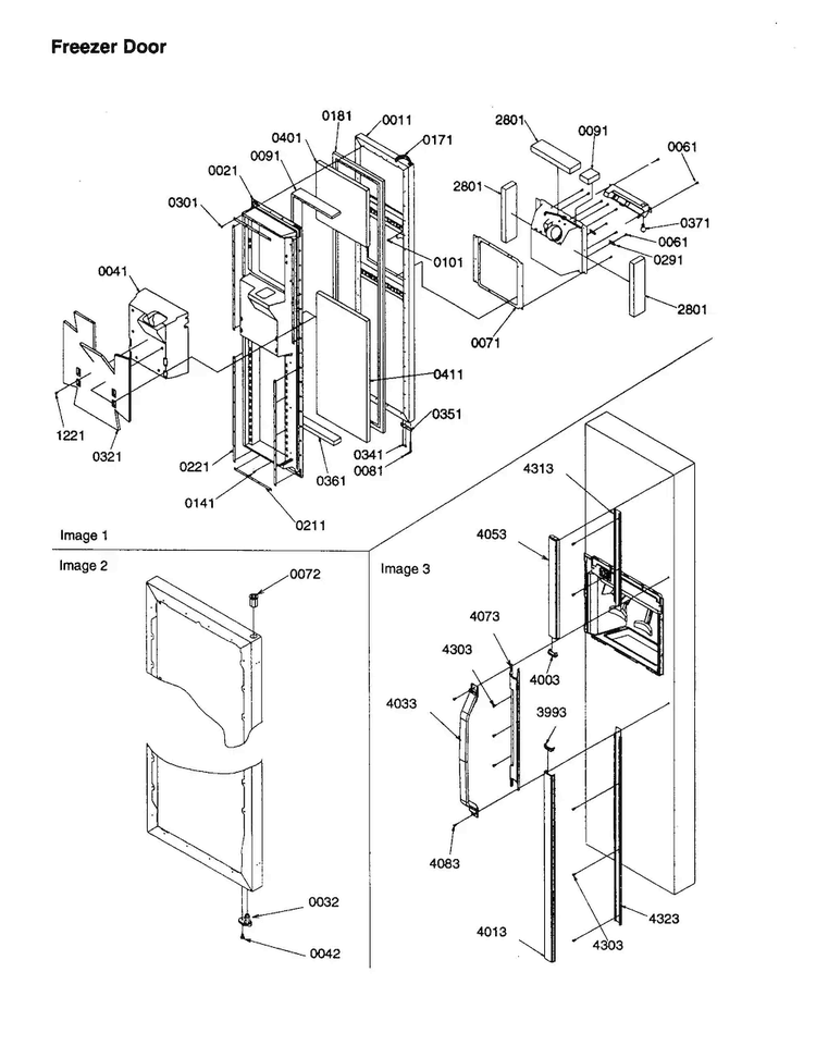 Freezer Door Diagram and Parts List for SSD25TE-P1314201WE  Amana Refrigerator
