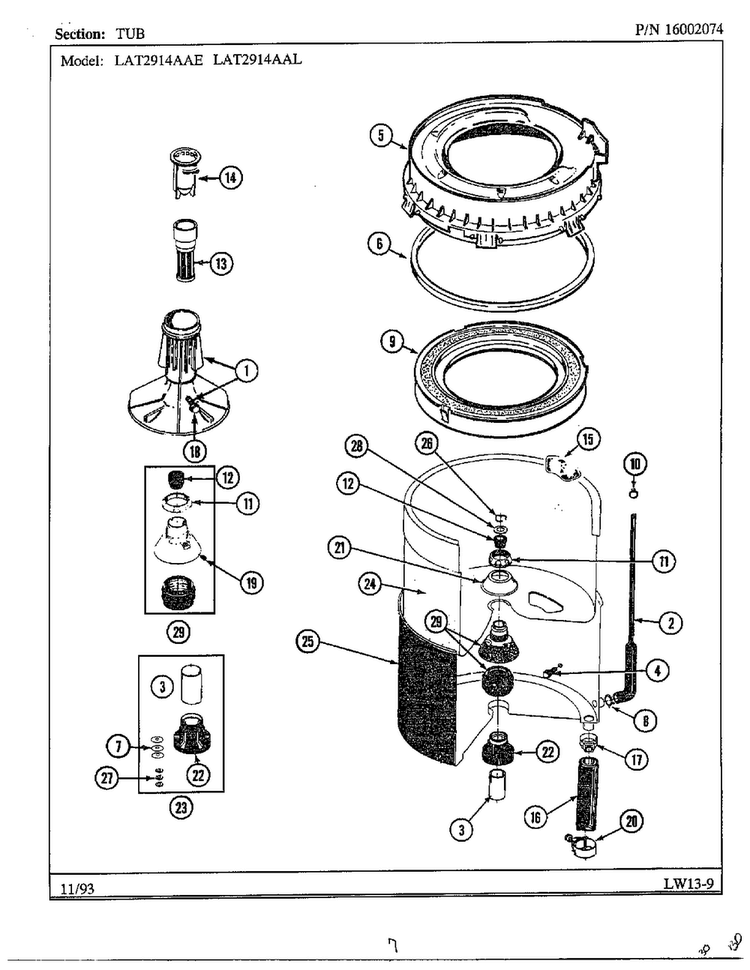 Tub Diagram and Parts List for 6329  Maytag Washer