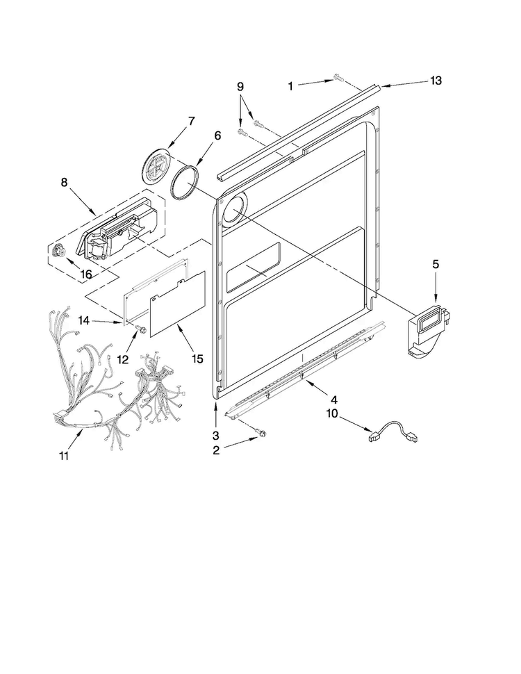 Inner Door Parts Diagram and Parts List for JDB3600AWP4  Jenn-Air Dishwasher
