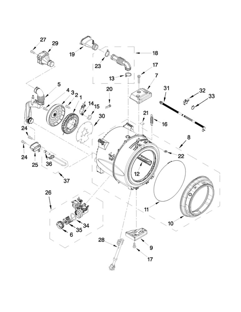 Tub And Basket Parts Diagram and Parts List for 7MMHW7100DC0  Maytag Washer