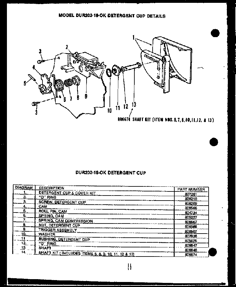 Detergent Cup Details Diagram and Parts List for DUR202-19-OK  Caloric Dishwasher