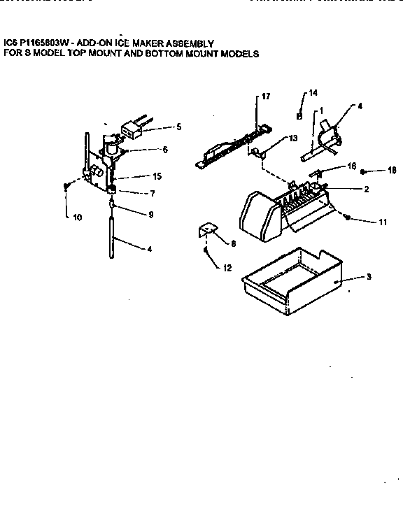 Icemaker Diagram and Parts List for TR21S4L-P1196103WL  Amana Refrigerator