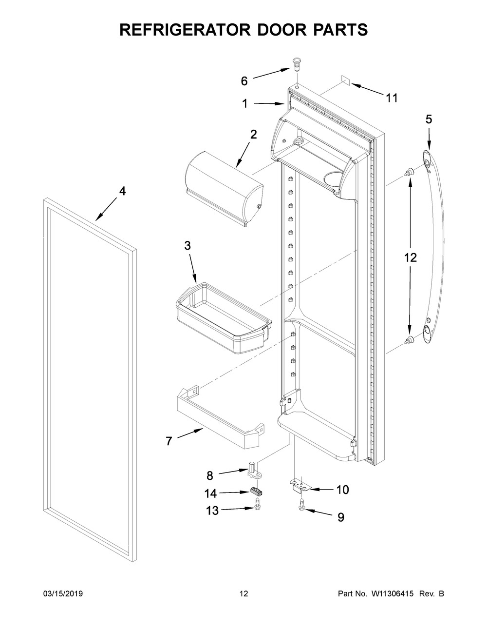 Refrigerator Door Parts Diagram and Parts List for ASI2175GRW01  Maytag Refrigerator