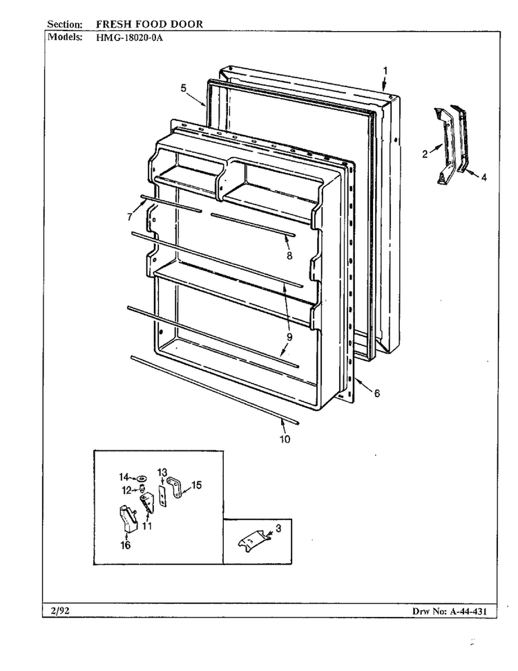Fresh Food Door Diagram and Parts List for 18020-0A  Admiral Refrigerator