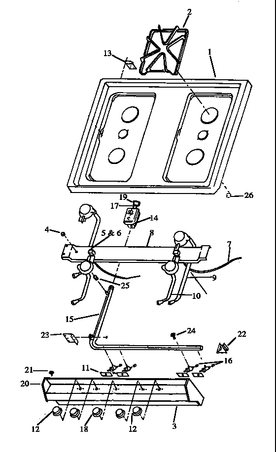 Main Top Diagram and Parts List for RBK22AA093M-P1143134NW  Caloric Range