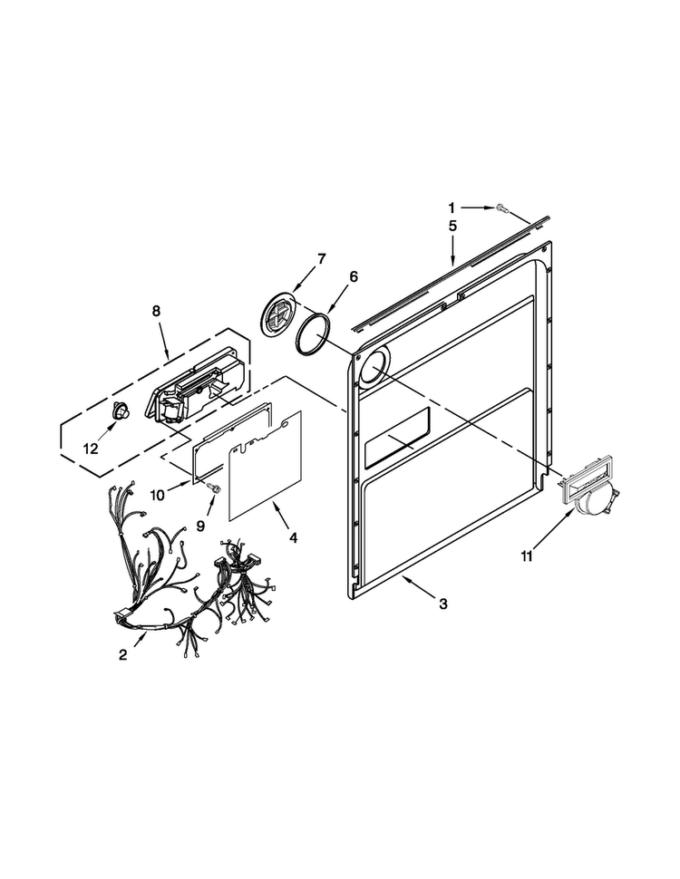 Inner Door Parts Diagram and Parts List for MDB4709PAB2  Maytag Dishwasher