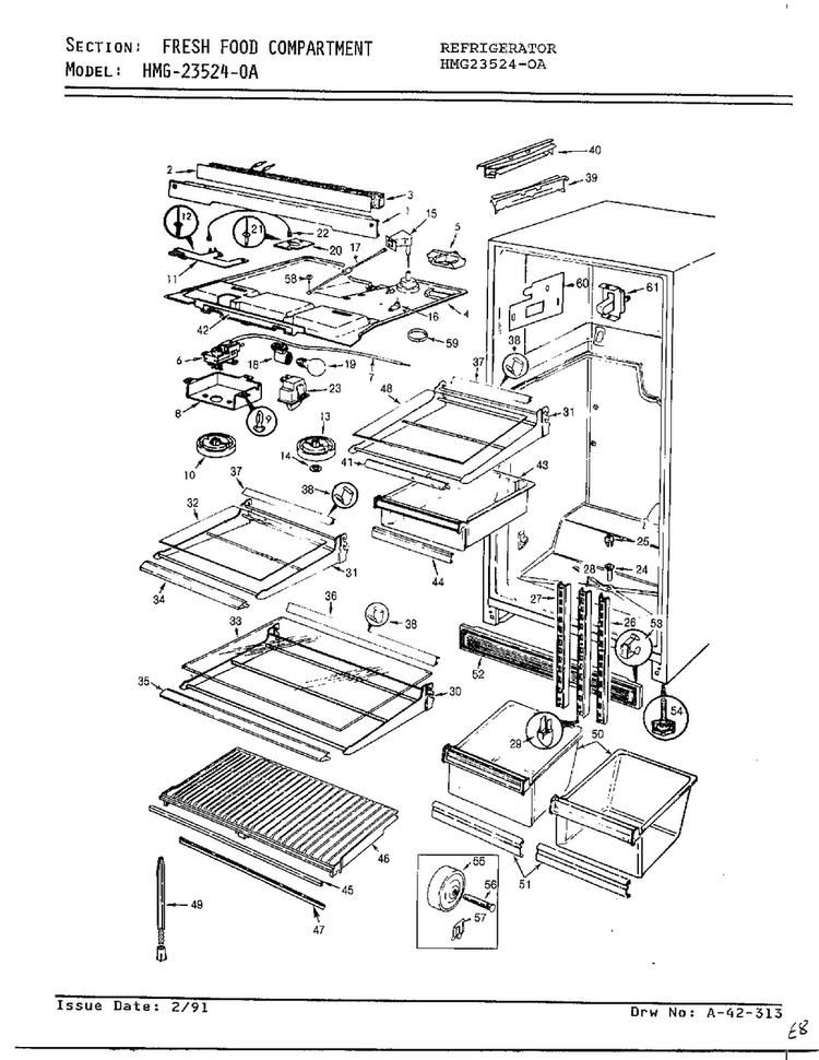 Fresh Food Compartment Diagram and Parts List for 23524-0A  Admiral Refrigerator