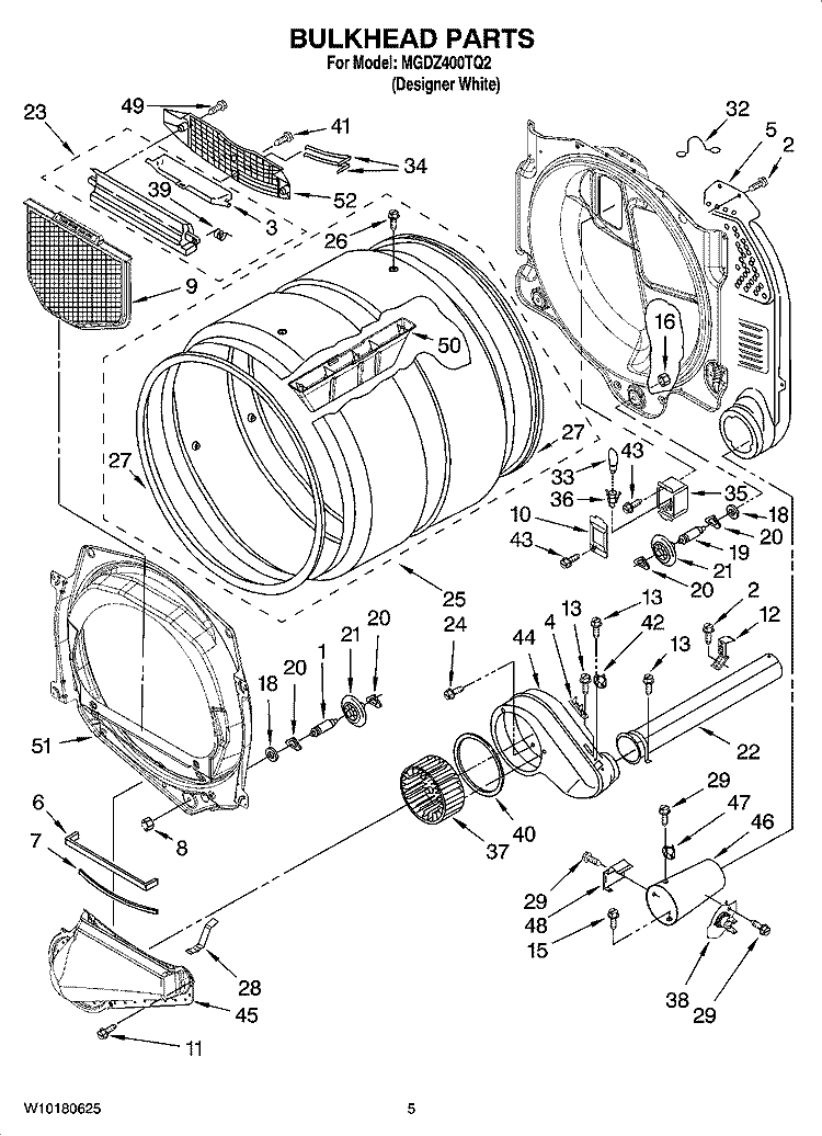 BULKHEAD PARTS Diagram and Parts List for MGDZ400TQ2  Maytag Dryer