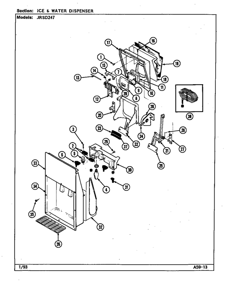 Ice & Water Dispenser Diagram and Parts List for JRSD247-DQ85A  Amana Refrigerator