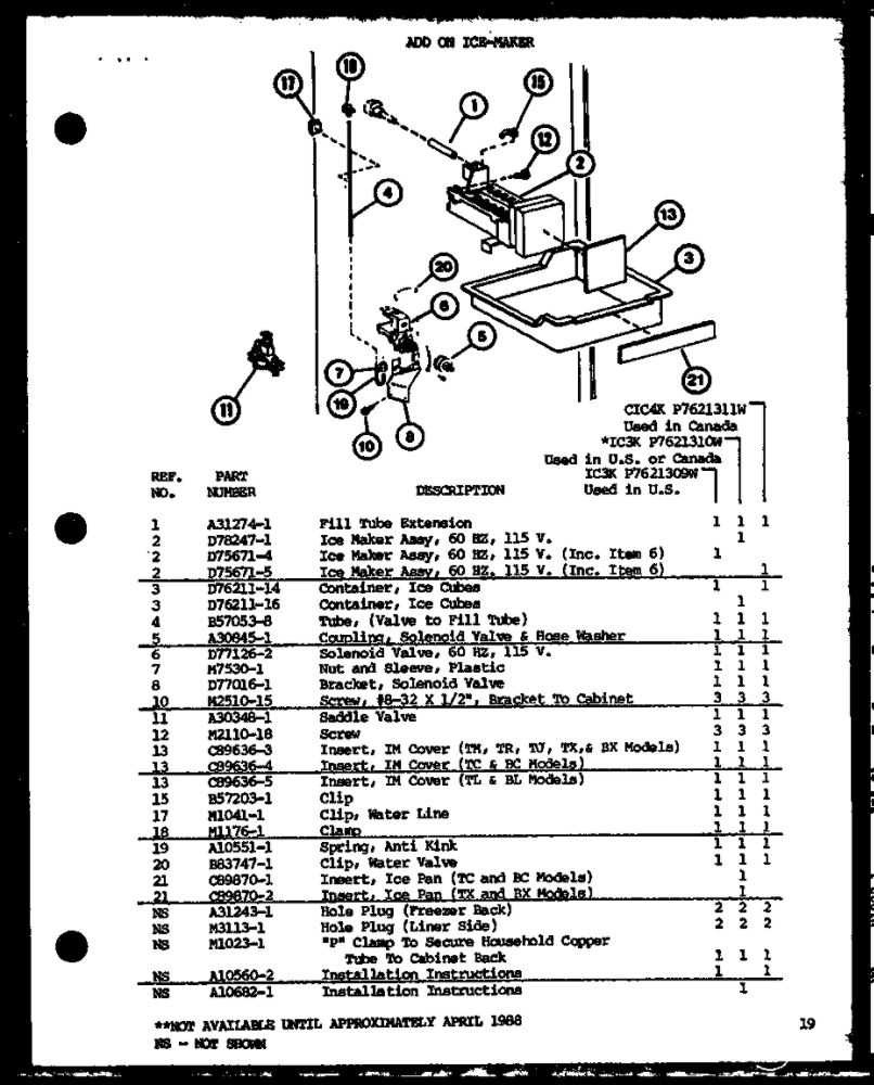 Add On Ice-Maker 2 Diagram and Parts List for IC3H-P7621305W-BM  Amana Refrigerator