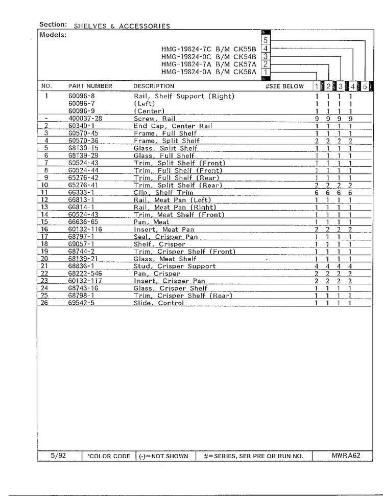 Shelves And Accessories Page 2 Diagram and Parts List for 19824-0C  Admiral Refrigerator