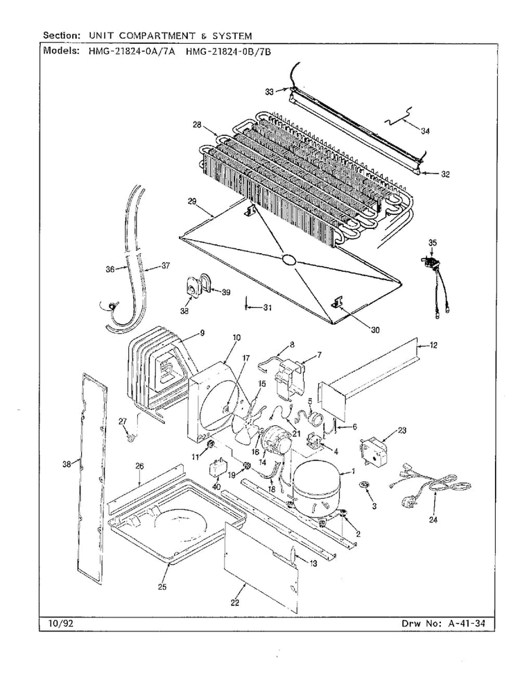 Unit Compartment And System Diagram and Parts List for 21824-0A  Admiral Refrigerator