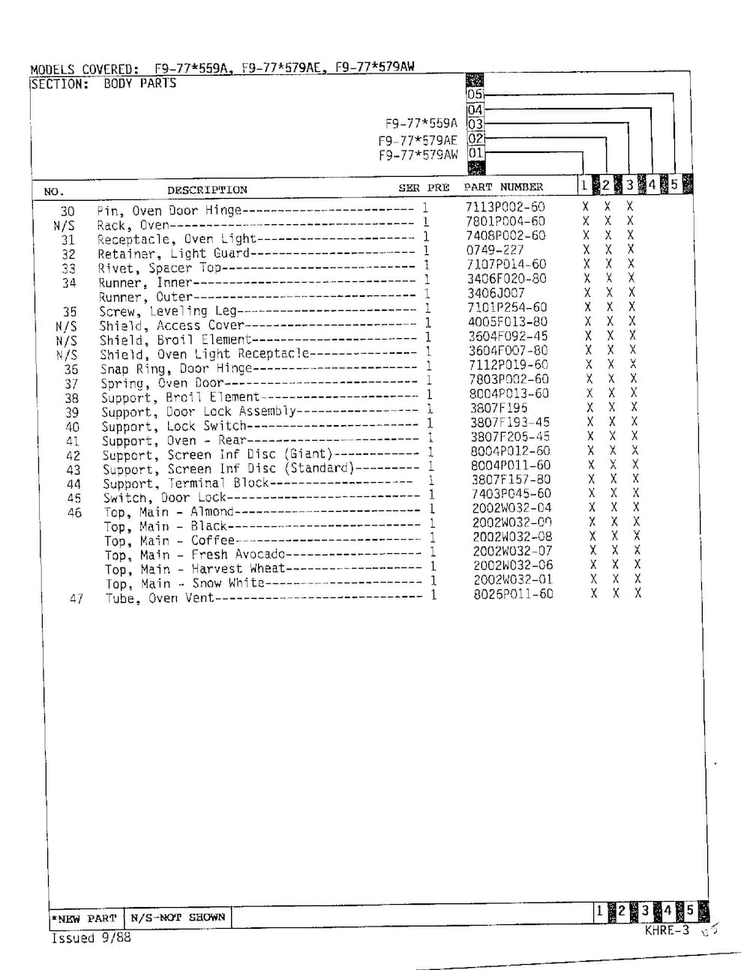 Body Parts Page 3 Diagram and Parts List for EOF9-77*579AW  Hardwick Range