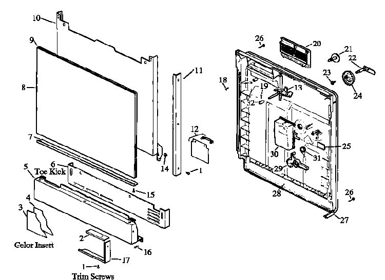 Door/panel Diagram and Parts List for DU5000B,W P1173803W Amana Dishwasher