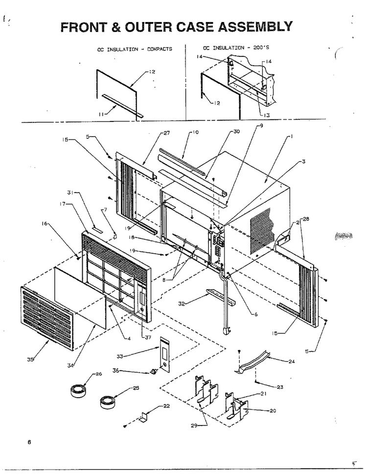 Front And Outer Case Diagram and Parts List for P1200801R  Amana Air Conditioner