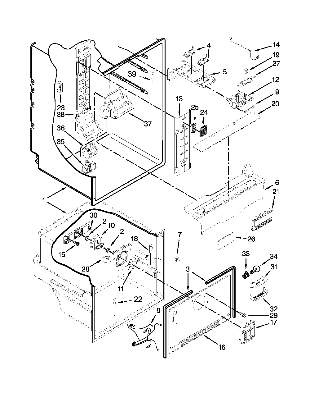 Liner Parts Diagram and Parts List for 59673003511  Kenmore Refrigerator